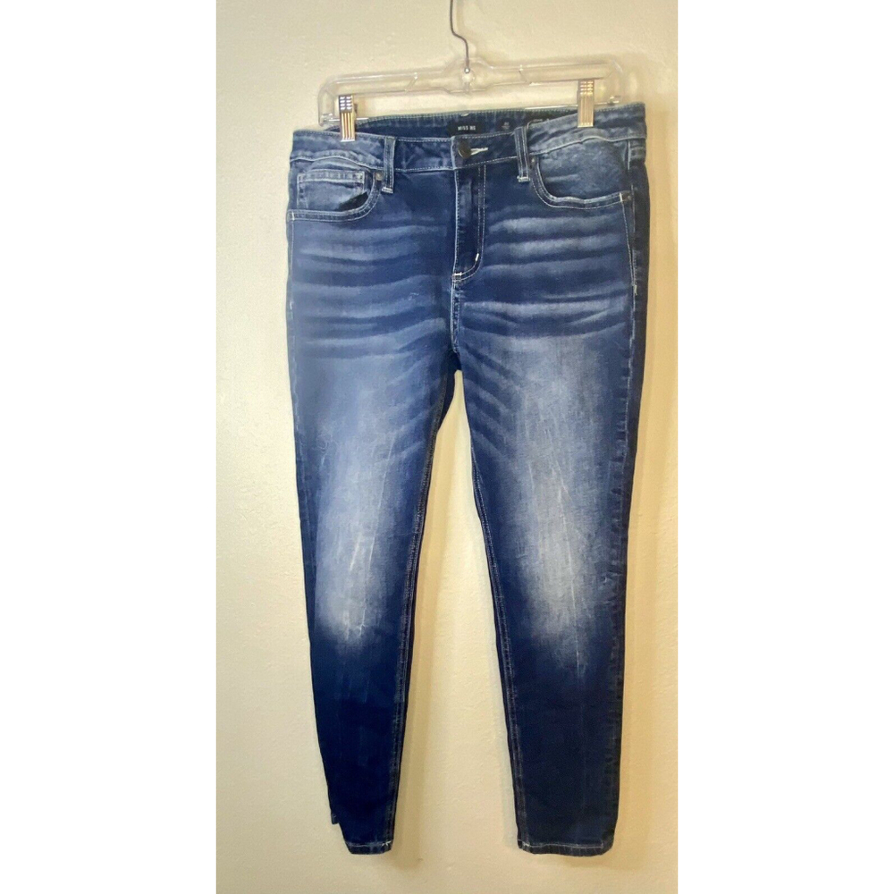 Miss Me Jeans 30 Blue Signature Ankle Skinny Stretch Low Rise Bling Buckle Denim